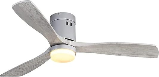 Sofucor 52 Inch Solid Wood Low Profile Ceiling Fan with Light, Outdoor Ceiling Fan with Light and Remote, 3-Color 6-Speed Noiseless Reversible DC Motor with Timer for Bedroom Living Room