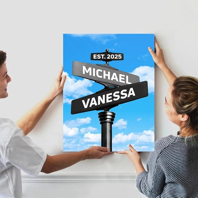 Personalized Canvas Vintage Street Sign For Couples, Crossroads Street Sign For Сouple, Custom Name And Date Poster, Christmas Gifts For Her/Him, Valentines Day Gift For Girlfriend/Boyfriend #16