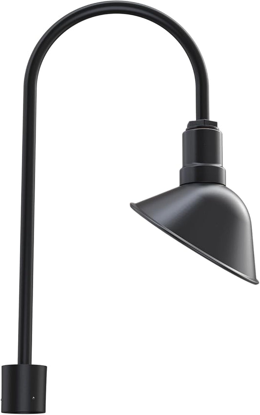 Steel Lighting Co. Venice Light | Outdoor Pole Top Mounted | 9 inch Dome | Upslope Gooseneck with Slip Fitter for 2-3/8" Standard Poles | Made in America | Matte Black Exterior/Brass Interior