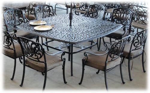 Elizabeth Cast Aluminum Powder Coated 9pc Set with 64" X 64" Square Table
