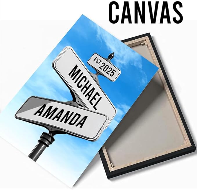 Personalized Canvas Vintage Street Sign For Couples, Crossroads Street Sign For Сouple, Custom Name And Date Poster, Christmas Gifts For Her/Him, Valentines Day Gift For Girlfriend/Boyfriend #11