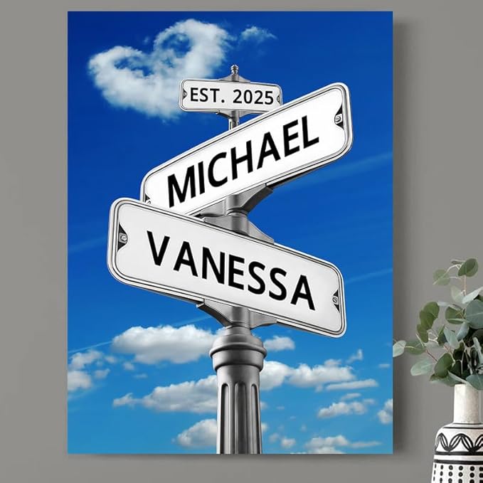 Personalized Canvas Vintage Street Sign For Couples, Crossroads Street Sign For Сouple, Custom Name And Date Poster, Christmas Gifts For Her/Him, Valentines Day Gift For Girlfriend/Boyfriend #20