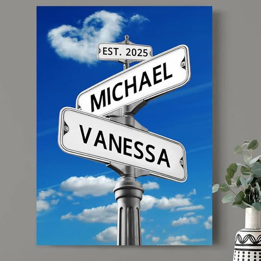 Personalized Canvas Vintage Street Sign For Couples, Crossroads Street Sign For Сouple, Custom Name And Date Poster, Christmas Gifts For Her/Him, Valentines Day Gift For Girlfriend/Boyfriend #20