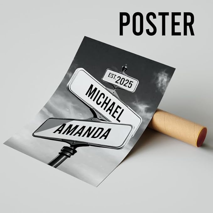 Personalized Canvas Vintage Street Sign For Couples, Crossroads Street Sign For Сouple, Custom Name And Date Poster, Christmas Gifts For Her/Him, Valentines Day Gift For Girlfriend/Boyfriend #10