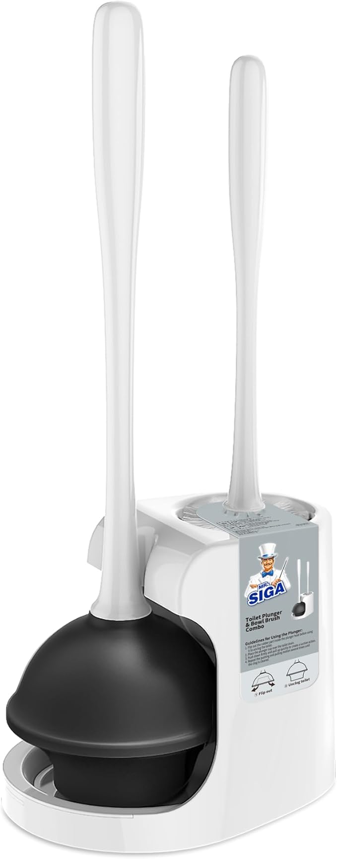 MR.SIGA Toilet Plunger and Bowl Brush Combo for Bathroom Cleaning, White, 1 Set