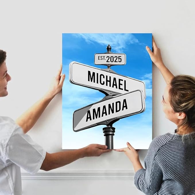Personalized Canvas Vintage Street Sign For Couples, Crossroads Street Sign For Сouple, Custom Name And Date Poster, Christmas Gifts For Her/Him, Valentines Day Gift For Girlfriend/Boyfriend #11