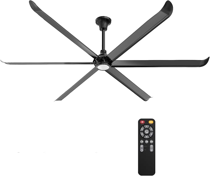 100 Inch Ceiling Fan Indoor/Outdoor 8.3ft HLVS Industrial PMSM Motor - Black Modern Big Ceiling Fan With Remote & Light for Living Room, Patio, Garage (Apollo 100")