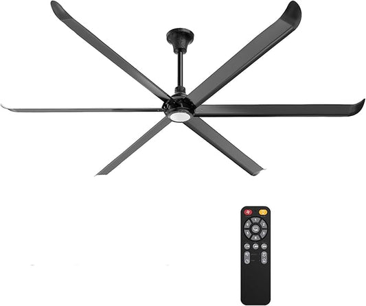 100 Inch Ceiling Fan Indoor/Outdoor 8.3ft HLVS Industrial PMSM Motor - Black Modern Big Ceiling Fan With Remote & Light for Living Room, Patio, Garage (Apollo 100")