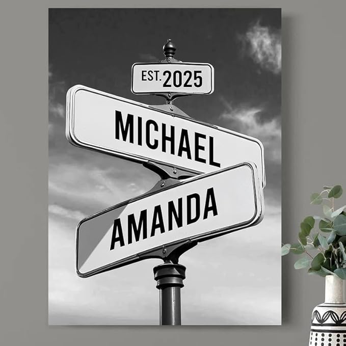 Personalized Canvas Vintage Street Sign For Couples, Crossroads Street Sign For Сouple, Custom Name And Date Poster, Christmas Gifts For Her/Him, Valentines Day Gift For Girlfriend/Boyfriend #10