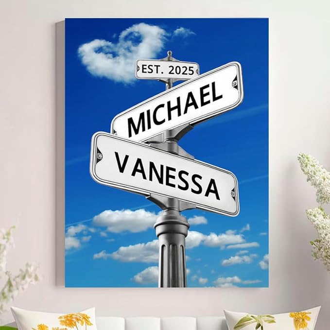 Personalized Canvas Vintage Street Sign For Couples, Crossroads Street Sign For Сouple, Custom Name And Date Poster, Christmas Gifts For Her/Him, Valentines Day Gift For Girlfriend/Boyfriend #20