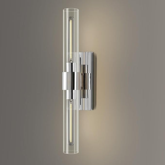 YUYI Nickel Wall Sconce Light, 22.8'' Indoor Sconces Wall Decor with Clear Glass Shade, Bathroom Vanity Wall Lights for Bathroom Living Room Bedroom Hallway Fireplace Staircase