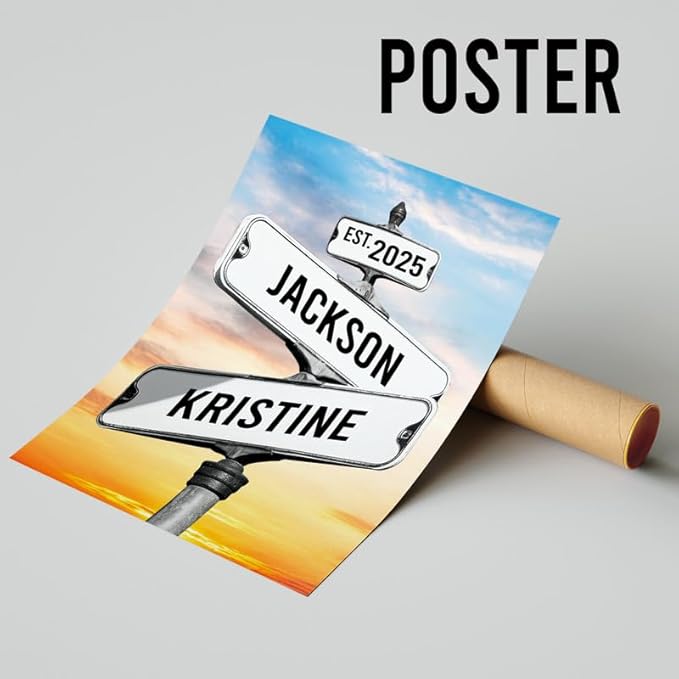 Personalized Canvas Vintage Street Sign For Couples, Crossroads Street Sign For Сouple, Custom Name And Date Poster, Christmas Gifts For Her/Him, Valentines Day Gift For Girlfriend/Boyfriend #4