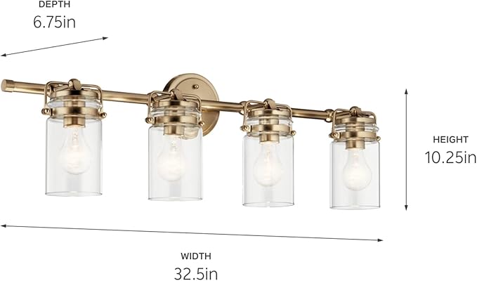 Kichler Brinley 4 Light Vanity Light with Clear Glass in Champagne Bronze, (32.5" W x 10.25" H), 45690CPZ
