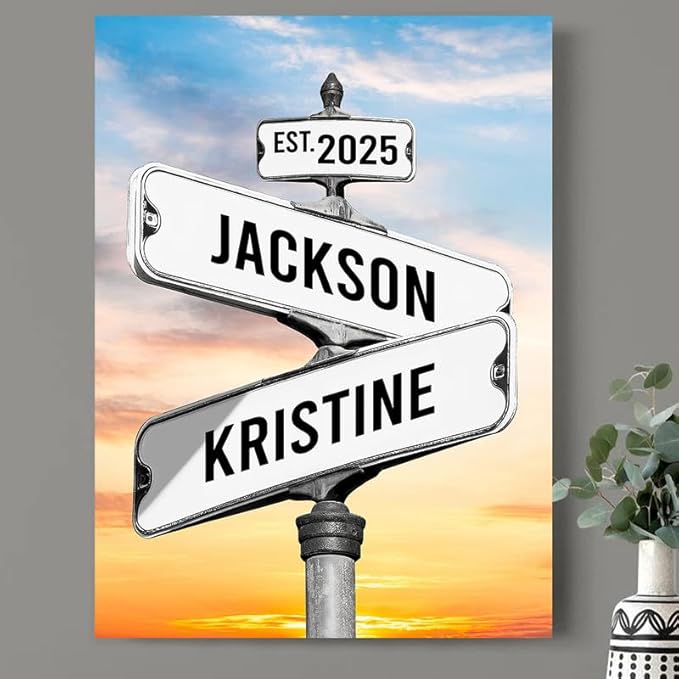 Personalized Canvas Vintage Street Sign For Couples, Crossroads Street Sign For Сouple, Custom Name And Date Poster, Christmas Gifts For Her/Him, Valentines Day Gift For Girlfriend/Boyfriend #4