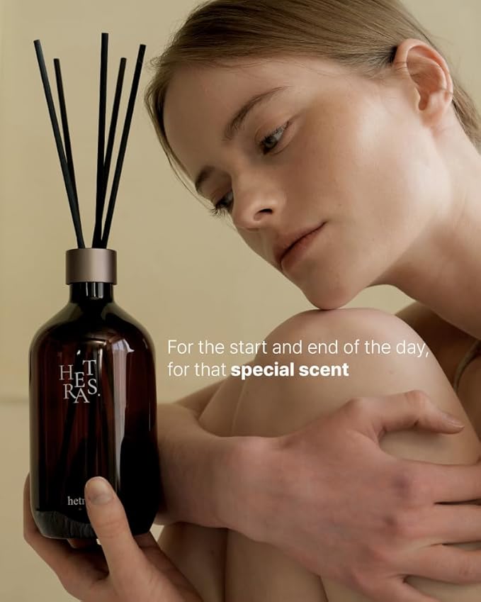hetras. Premium Reed Diffuser: 16.9oz (500 ml) Large Capacity | Hotel Wood Scent | Fragrance Oil Diffuser Sticks for Home Office Bathroom Decor - Gifts for Loved one