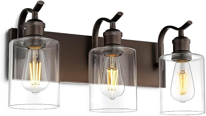 3 Light Bathroom Vanity Light, Morden Bathroom Lighting Fixtures Over Mirror Oil Rubbed Bronze Wall Light Fixtures with Clear Glass Shade ZCVL01ORB-3