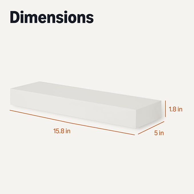 Amazon Basics Wood Floating Wall Shelves, Pack of 3, White, 15.8" x 5" x 1.8"
