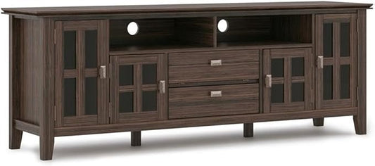 SIMPLIHOME Artisan SOLID WOOD 72 inch Wide Transitional TV Media Stand in Farmhouse Brown For TVs up to 80 inches for the Living Room and Entertainment Center