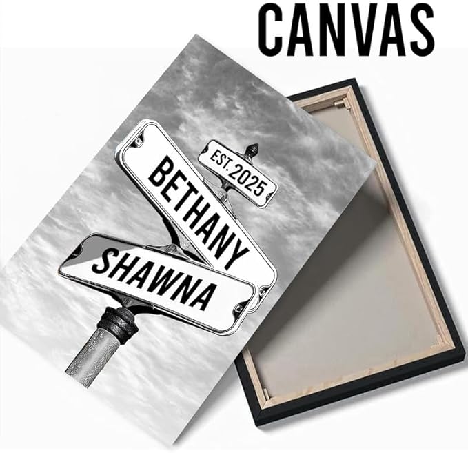 Personalized Canvas Vintage Street Sign For Couples, Crossroads Street Sign For Сouple, Custom Name And Date Poster, Christmas Gifts For Her/Him, Valentines Day Gift For Girlfriend/Boyfriend #6