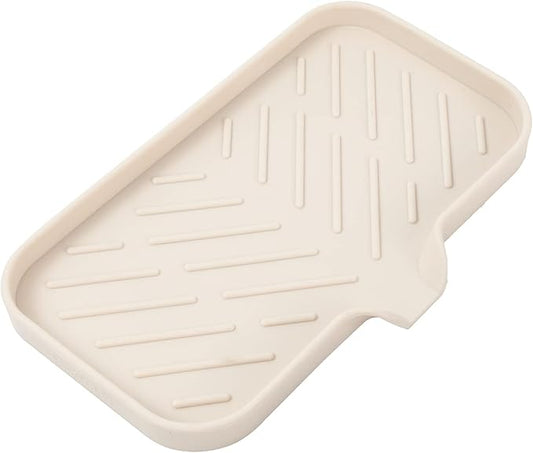 Silicone Bathroom Soap Dishes with Drain Spout-Bathroom and Kitchen Sink Organizer,Sponge Holder,Dish Soap Tray,Perfect for Dispenser,Scrubber,Bottle,Cup on Sink or Counter-Tapioca 9.6"×5.3"