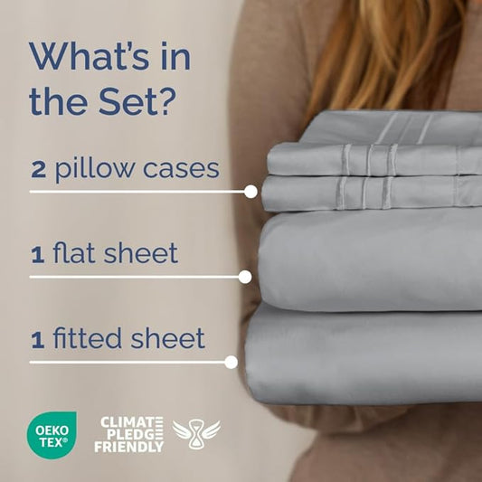 Full XL Bed Sheet Set - 4 Piece Extra Long Extended Full XL Sheets - Soft, Breathable & Cooling - Fits 8” to 16" Mattress w/ Deep Pockets - 54" x 80" - Easy-Fit, Wrinkle & Fade Resistant - Steel Blue