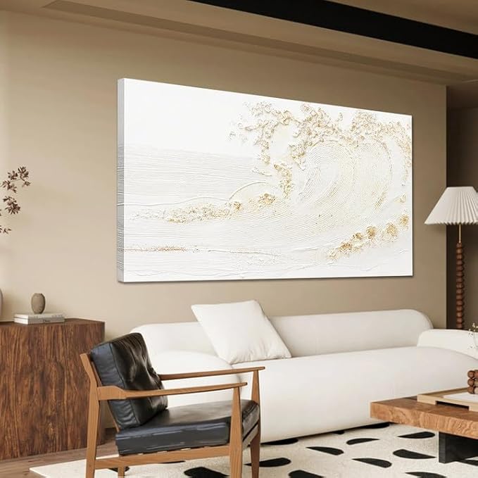 Canvas Wall Art Decor White Wall Art Silent Waves With Gold Canvas Art Wall Decor Wall Art Painting Decorations Artwork Wall Art Prints For Room Living Room Bedroom Office Decor 20x40 Inch