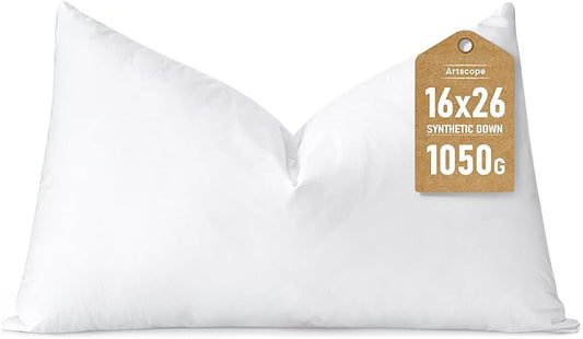 Artscope Synthetic Down Lumbar Pillow Insert, 16x26 Down Alternative Throw Pillow Insert. Ultra Soft Fluffy Sleeping Pillow with 100% Cotton Cover, Decorative Pillows-White.