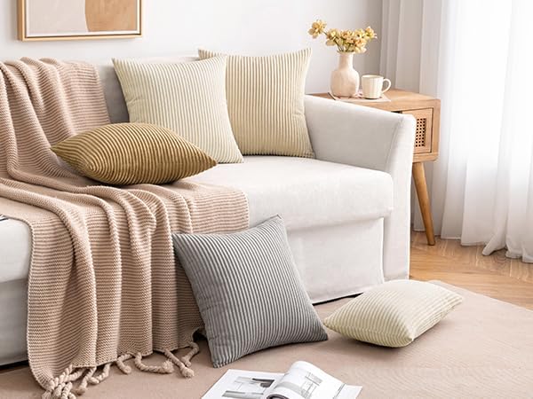 MIULEE Winter Pack of 2 Corduroy Pillow Covers Soft Soild Cushion Cases Decorative Square Throw Pillow Covers Cream White Pillowcases for Sofa Bedroom Car 12 x 20 Inch 30 x 50 Cm