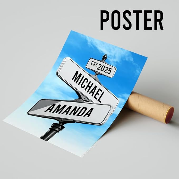 Personalized Canvas Vintage Street Sign For Couples, Crossroads Street Sign For Сouple, Custom Name And Date Poster, Christmas Gifts For Her/Him, Valentines Day Gift For Girlfriend/Boyfriend #11