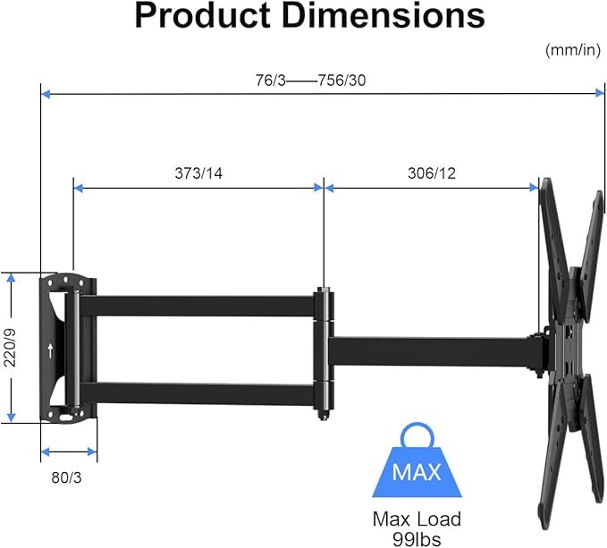 Suptek Long Arm Corner TV Wall Mount for Most 23"-60" TVs, Full Motion TV Bracket 30 inch Extension Articulating Wall Mount Bracket Max VESA 400x400mm, Smoothly Extendable, Holds up to 99 lbs A1S