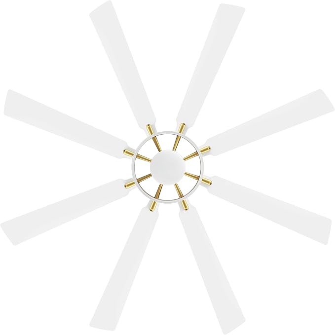 ELEHINSER 80 Inch Ceiling Fan with Lights and 3 Downrods, 8 Plywood Blades, 6-Speed Noiseless Reversible DC Motor, 3CCT, Windmill Ceiling fan for Kitchen Bedroom Living Room, Brass and White