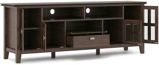 SIMPLIHOME Artisan SOLID WOOD 72 inch Wide Transitional TV Media Stand in Farmhouse Brown For TVs up to 80 inches for the Living Room and Entertainment Center