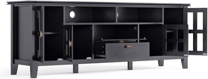 SIMPLIHOME Artisan SOLID WOOD 72 inch Wide Contemporary TV Media Stand in Farmhouse Grey For TVs up to 80 inches for the Living Room and Entertainment Center