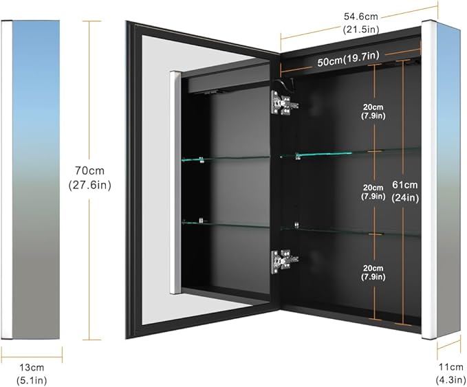 KWW LED Lighted Bathroom Medicine Cabinet with Sockets & USBs, Defogger, Dimmable, 3 Color Light Makeup Mirror, Easy to Install, Wall Mounted Cabinet (Left Hinge, 21 * 28)