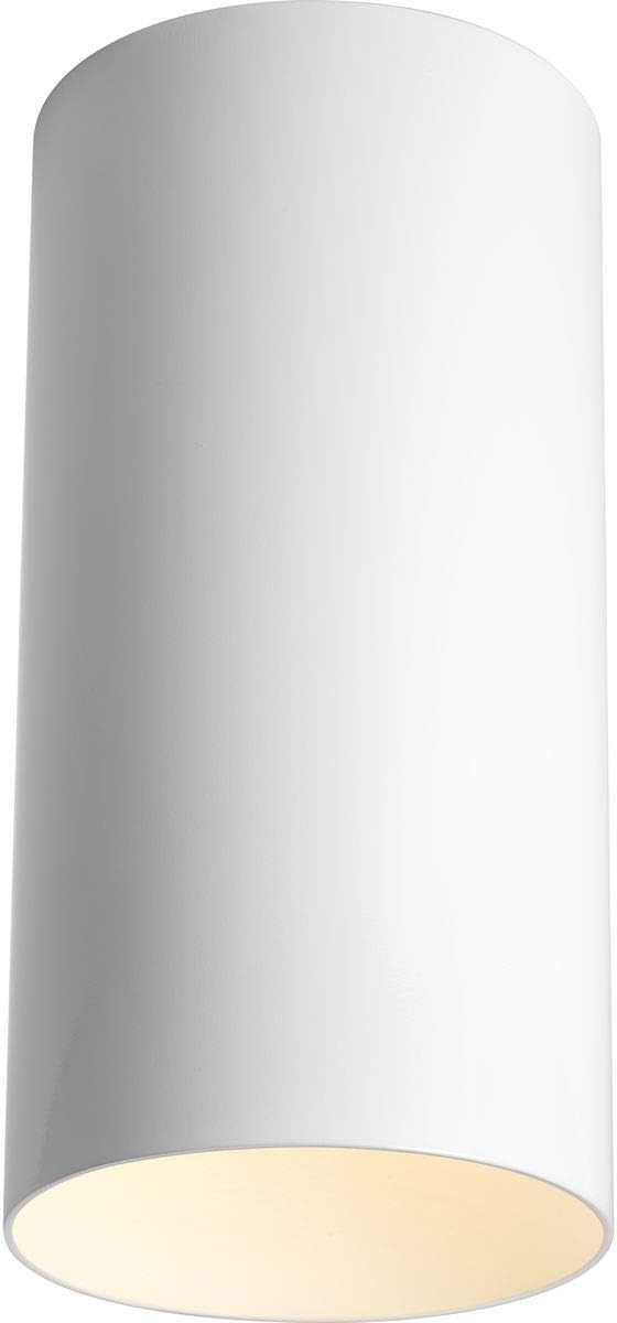 Progress Lighting 6-Inch Cylinder Outdoor Ceiling Light, 1-Light Modern Flush Mount Ceiling Light Fixture, Interior and Exterior Lighting for Home or Porch, Aluminum Construction, White (P5741-30)