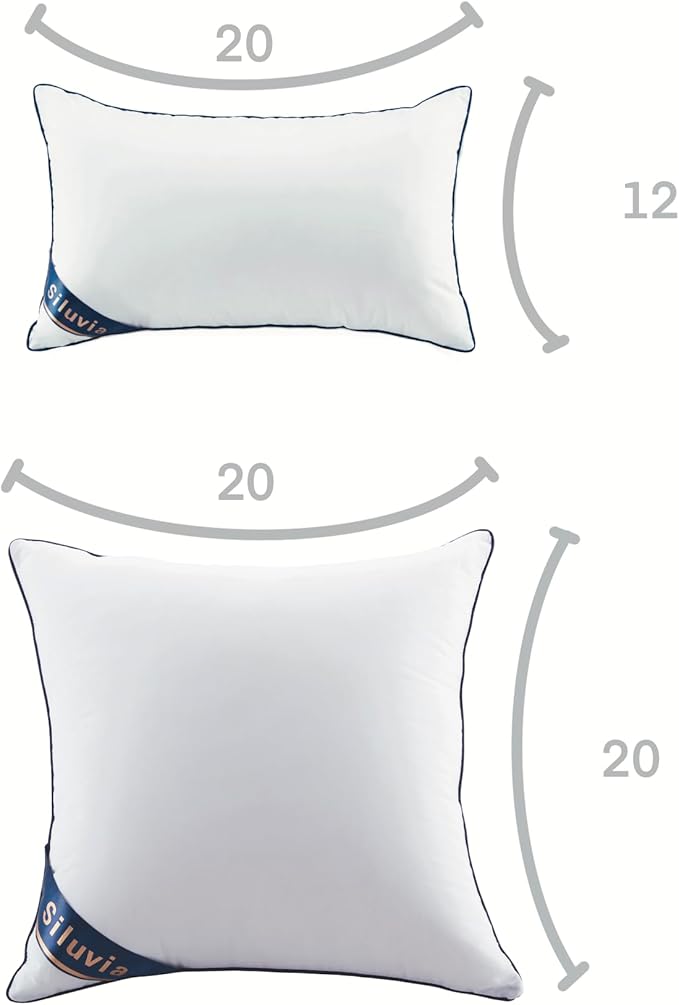 Siluvia Decorative 12x20 Pillow Inserts Set of 2 - Square Throw Pillows with 100% Cotton Cover for Sofa, Couch, and Bed - White