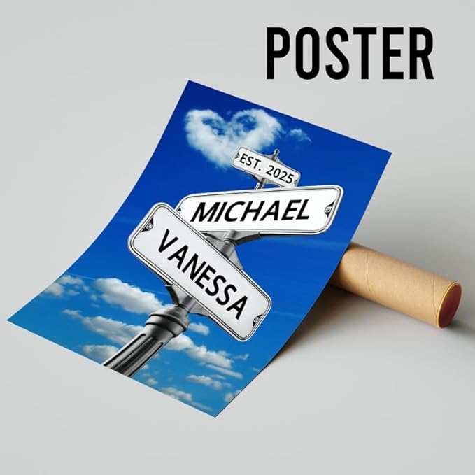 Personalized Canvas Vintage Street Sign For Couples, Crossroads Street Sign For Сouple, Custom Name And Date Poster, Christmas Gifts For Her/Him, Valentines Day Gift For Girlfriend/Boyfriend #20