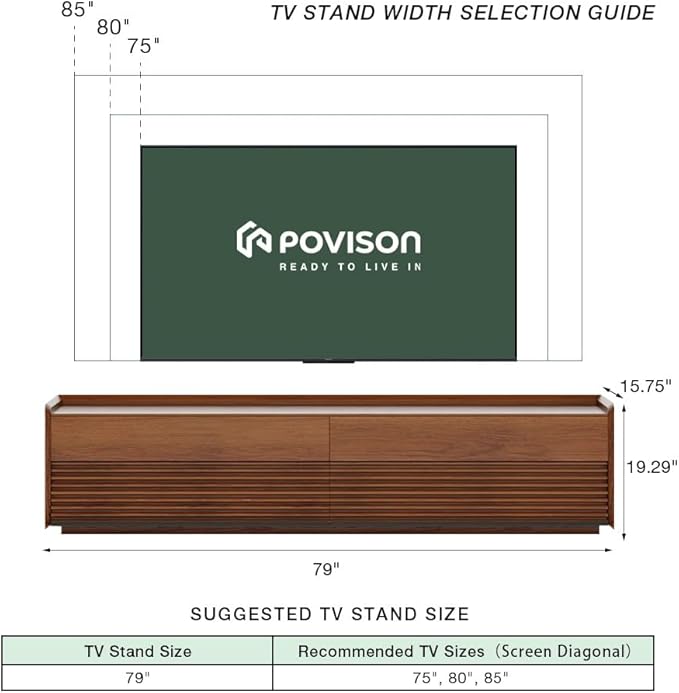 POVISON Fully-Assembled Mid Century Modern TV Stand, 78.74" Wood Media Console with Adjustable LED Light, Entertainment Center with Storage for Living Room