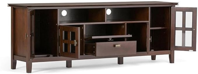 SIMPLIHOME Artisan SOLID WOOD 72 inch Wide Contemporary TV Media Stand in Farmhouse Grey For TVs up to 80 inches for the Living Room and Entertainment Center