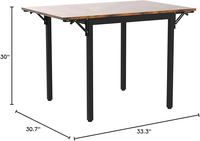 VASAGLE Folding Dining Table, Kitchen Table, Drop Leaf Extendable Table for Small Spaces, Seats 2-4 People, Industrial, Rustic Brown and Black UKDT077B01