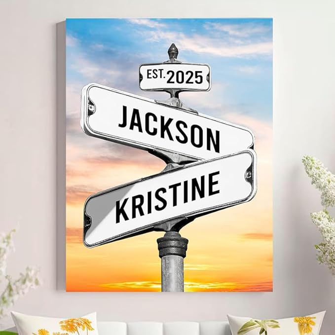 Personalized Canvas Vintage Street Sign For Couples, Crossroads Street Sign For Сouple, Custom Name And Date Poster, Christmas Gifts For Her/Him, Valentines Day Gift For Girlfriend/Boyfriend #4