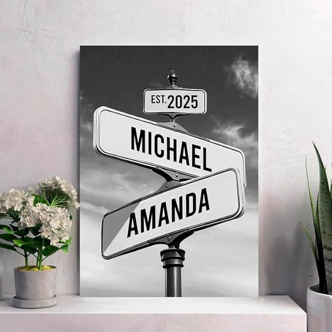 Personalized Canvas Vintage Street Sign For Couples, Crossroads Street Sign For Сouple, Custom Name And Date Poster, Christmas Gifts For Her/Him, Valentines Day Gift For Girlfriend/Boyfriend #10