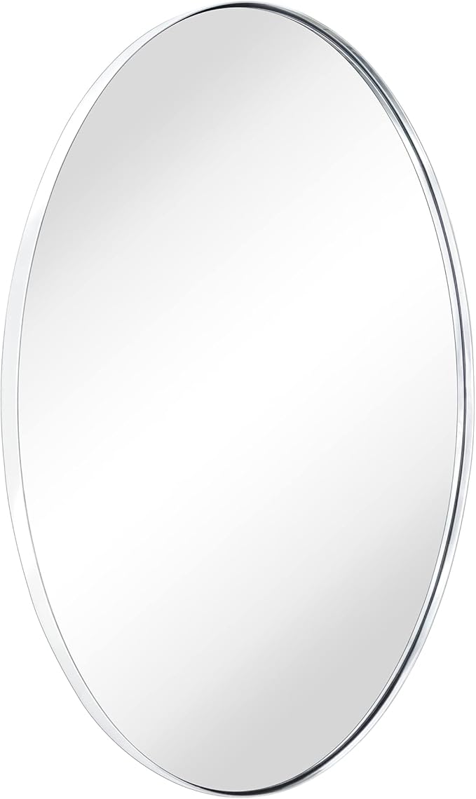 GRACTO Oval Chrome Metal Framed Bathroom Mirror for Wall in Stainless Steel Modern Farmhouse Bathroom Vanity Mirrors Wall Mounted 20x30''