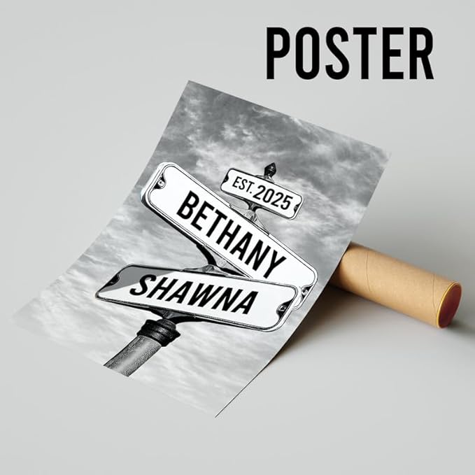 Personalized Canvas Vintage Street Sign For Couples, Crossroads Street Sign For Сouple, Custom Name And Date Poster, Christmas Gifts For Her/Him, Valentines Day Gift For Girlfriend/Boyfriend #6