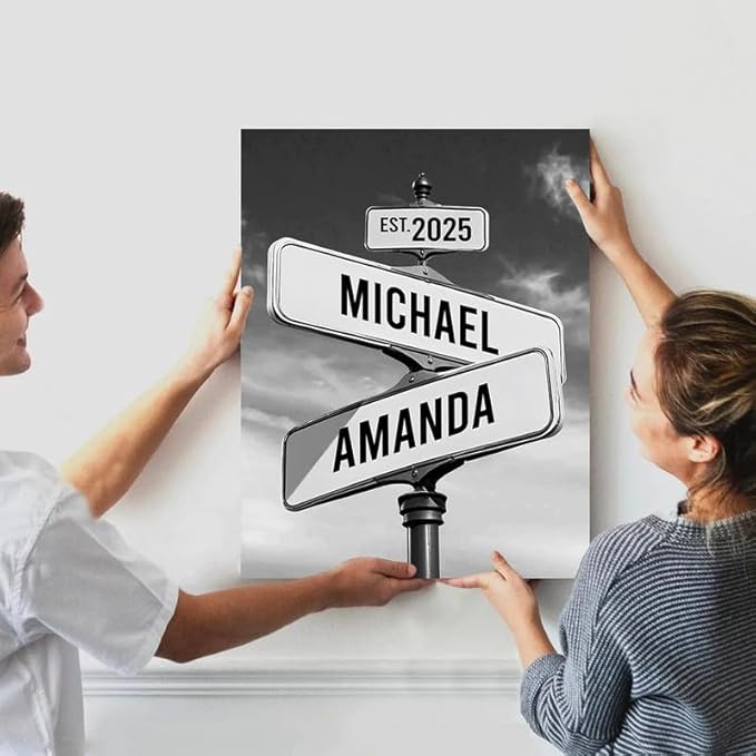 Personalized Canvas Vintage Street Sign For Couples, Crossroads Street Sign For Сouple, Custom Name And Date Poster, Christmas Gifts For Her/Him, Valentines Day Gift For Girlfriend/Boyfriend #10