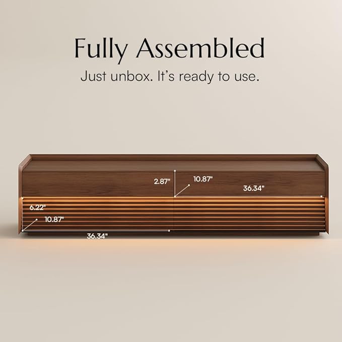 POVISON Fully-Assembled Mid Century Matte Sintered Stone TV Stand, 78.74" Wood Media Console with Adjustable LED Light, Entertainment Center with Storage for Living Room