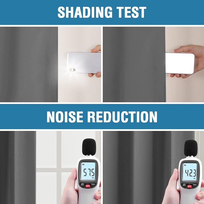 100% Blackout Curtains Thermal Insulated Full Blackout Curtains for Living Room Energy Efficiency Window Drapes for Bedroom with Black Liners (1 Panel, 52x96 inch, Grey)