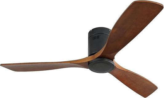 Sofucor 52" Low Profile Ceiling Fan with Remote Control, Outdoor Ceiling Fan No Light with 3 Walnut Blades, Multi-speed, Timer, Reversible DC Motor for Patio Living Room Bedroom Office Black