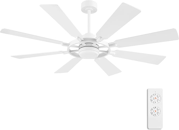 ELEHINSER 80 Inch Ceiling Fan with Lights and 3 Downrods, 8 Plywood Blades, 6-Speed Noiseless Reversible DC Motor, 3CCT, Windmill Ceiling fan for Kitchen Bedroom Living Room, Gloss White