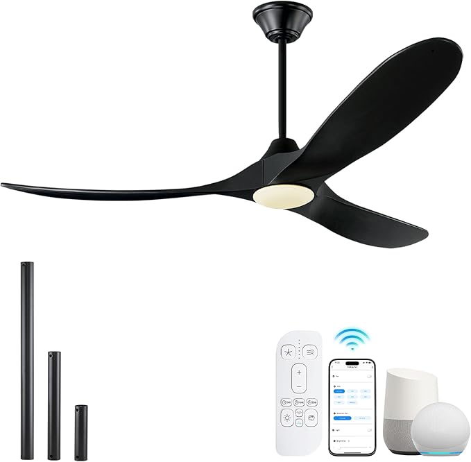 70 inch Outdoor Ceiling Fans with Lights for Patios Waterproof, Large Black Smart Ceiling Fan, DC Motor, 3CCT 22W Dimmable Lights, Industrial Propeller Ceiling Fan for Porch Exterior Indoor